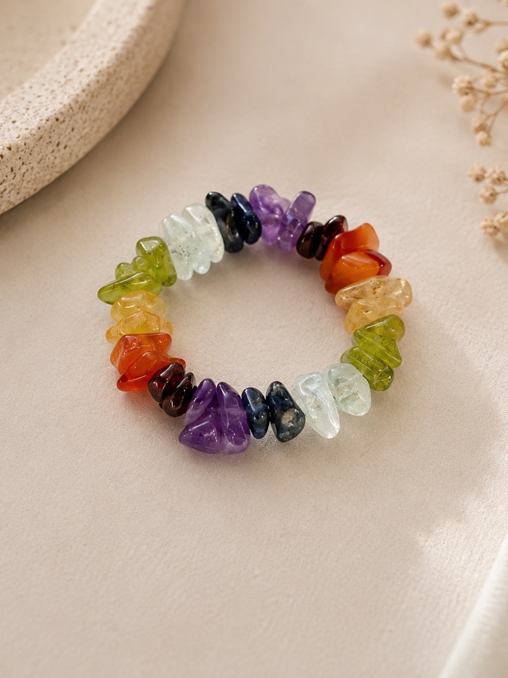Stretch Gemstone Chip Ring Multicolor Crystal Boho Festival Fairy Whimsical Ring